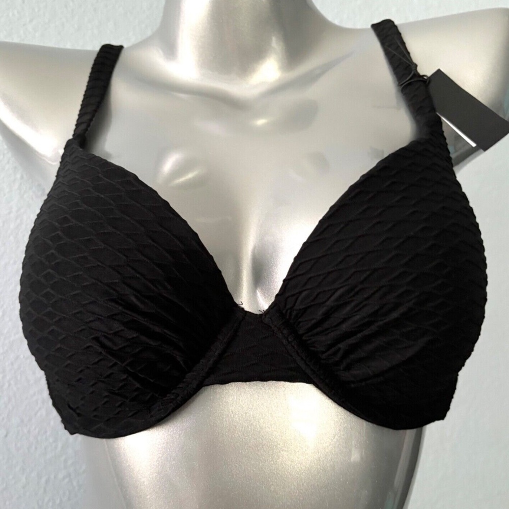 Victoria's Secret Swim Nwt Bikini Black Underwire Textured Top 34B